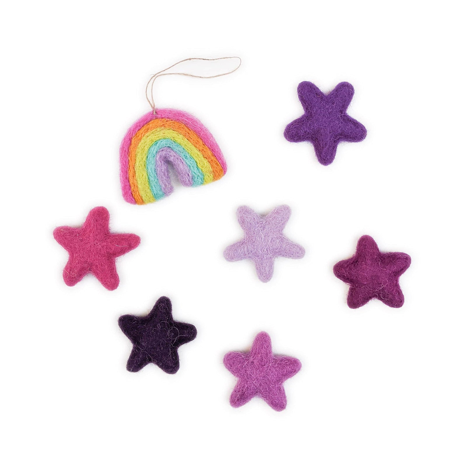 Friendsheep Fabric Freshener 6 stars and 1 rainbow with string Deep Purple - Eco Fresheners