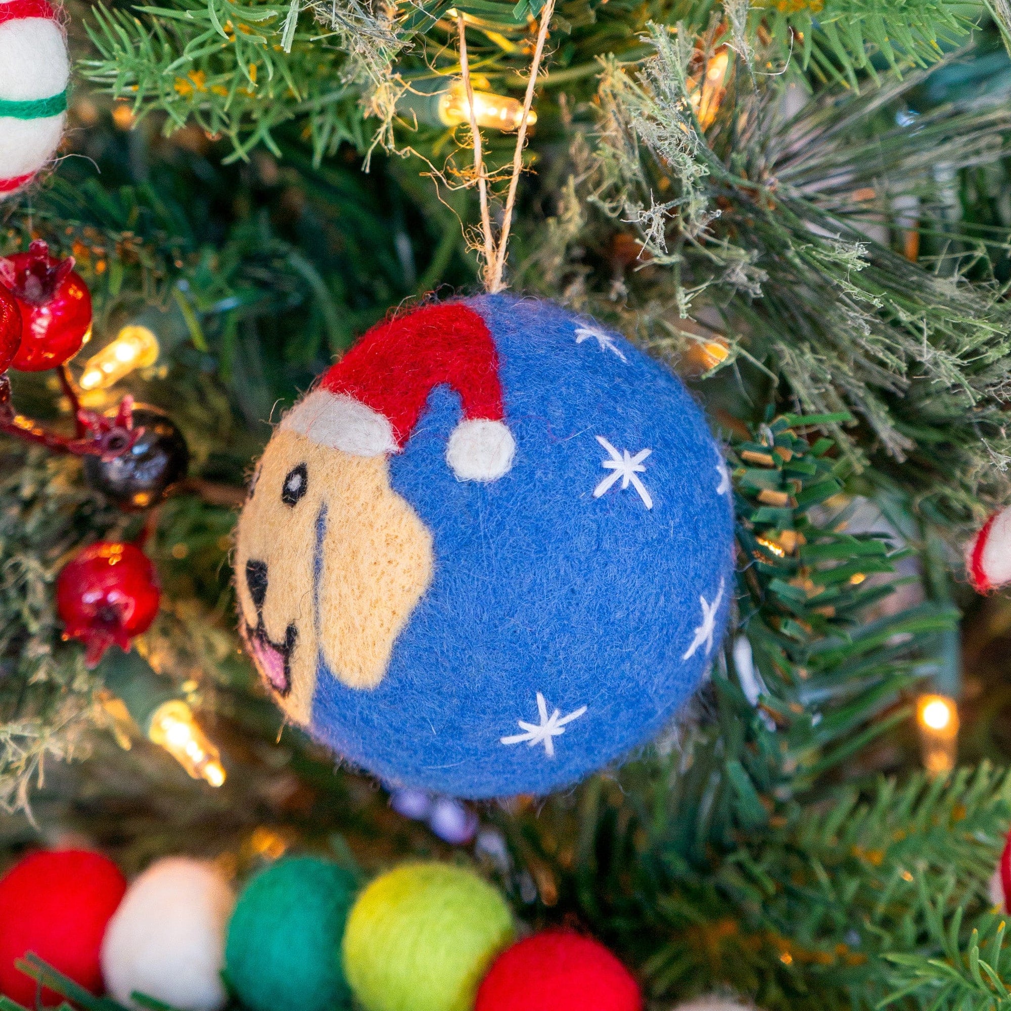 Friendsheep Blue Jolly Dog Eco Ornament - Limited Santa's Hat Edition