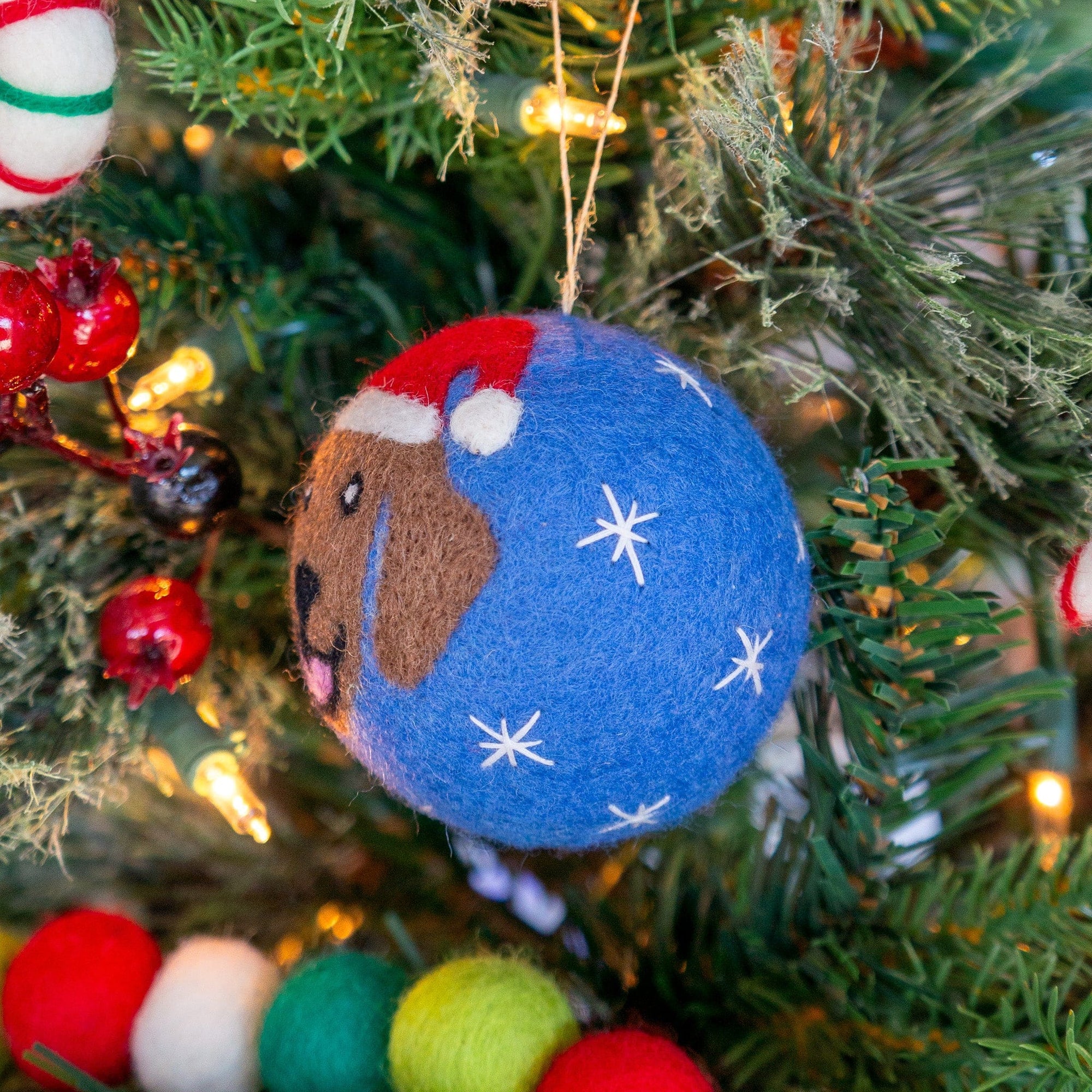 Friendsheep Blue Jolly Dog Eco Ornament - Limited Santa's Hat Edition