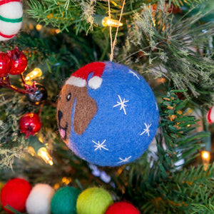 Friendsheep Blue Jolly Dog Eco Ornament - Limited Santa's Hat Edition