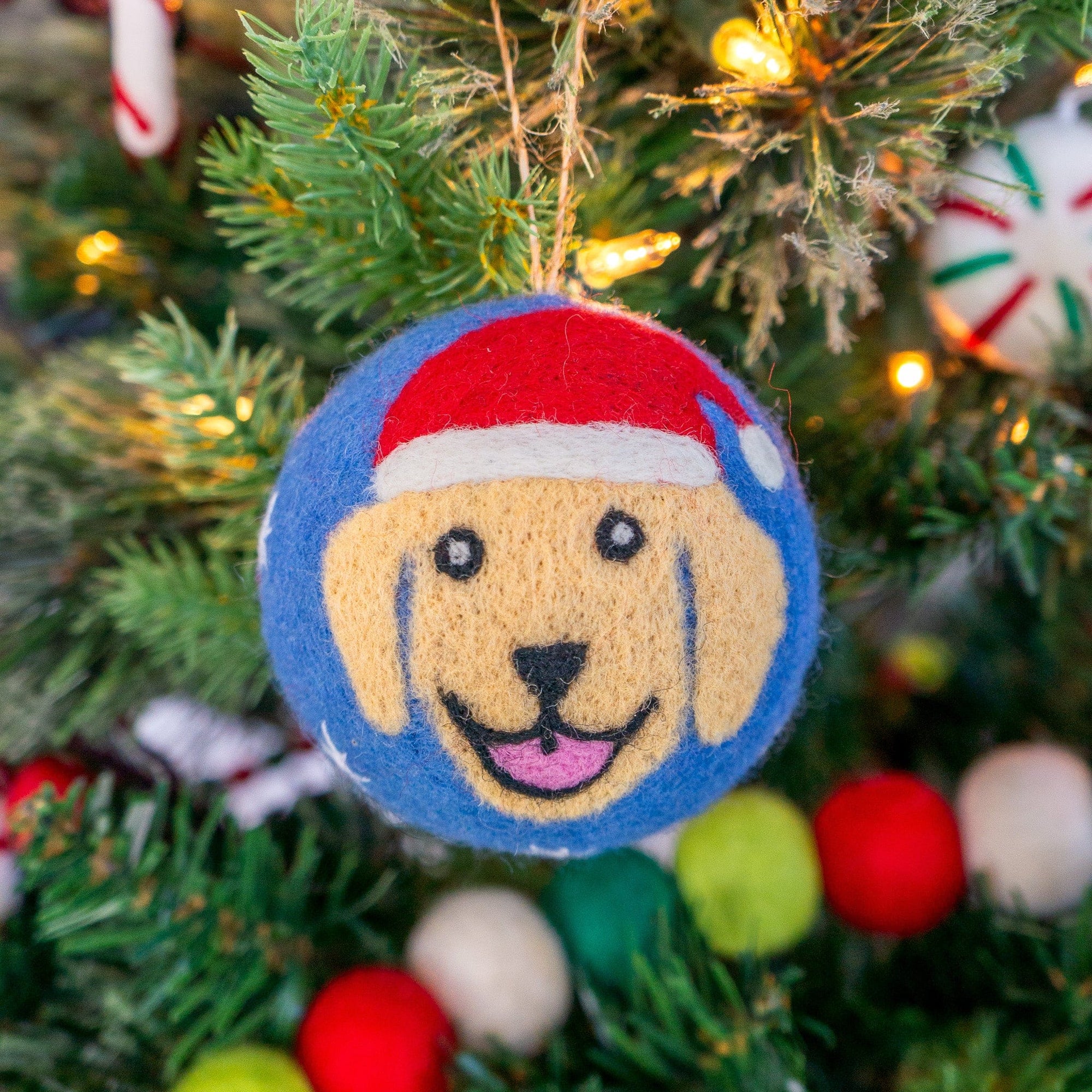 Friendsheep Blue Jolly Dog Eco Ornament - Limited Santa's Hat Edition