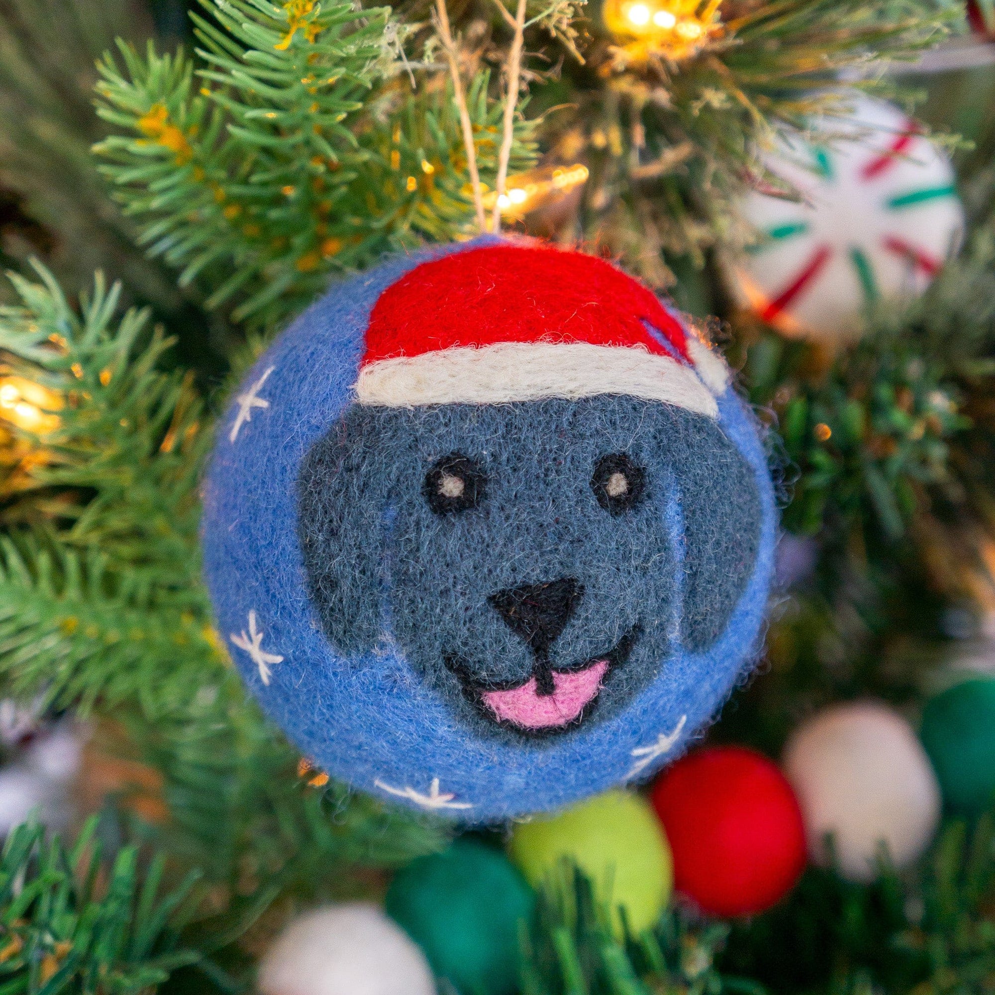 Friendsheep Blue Jolly Dog Eco Ornament - Limited Santa's Hat Edition