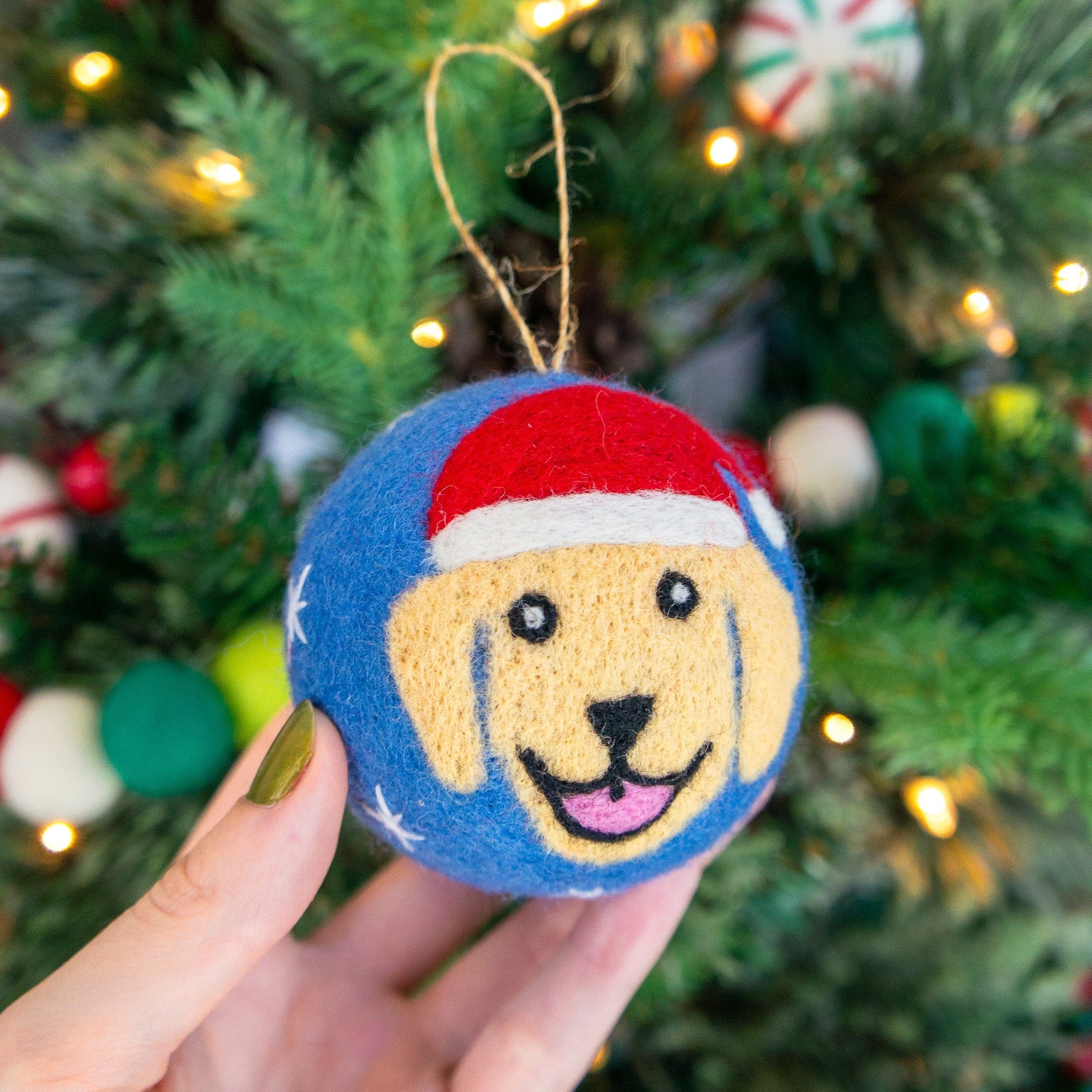 Friendsheep Blue Jolly Dog Eco Ornament - Limited Santa's Hat Edition