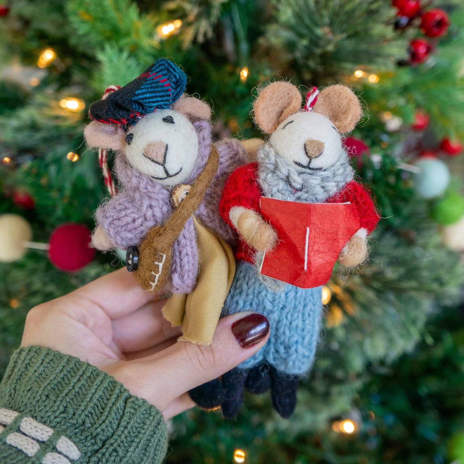 Friendsheep Hanging Animals Ginny and Chris Boho Mouse Eco Ornaments - Set of 2