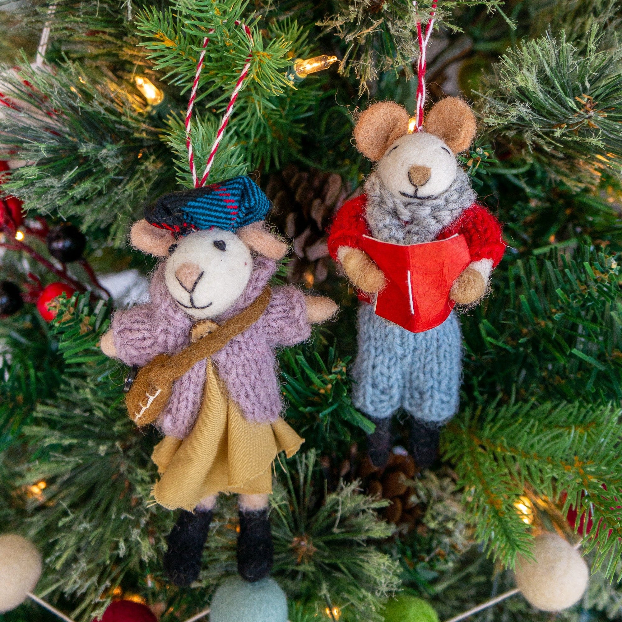 Friendsheep Hanging Animals Ginny and Chris Boho Mouse Eco Ornaments - Set of 2