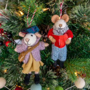 Friendsheep Hanging Animals Ginny and Chris Boho Mouse Eco Ornaments - Set of 2