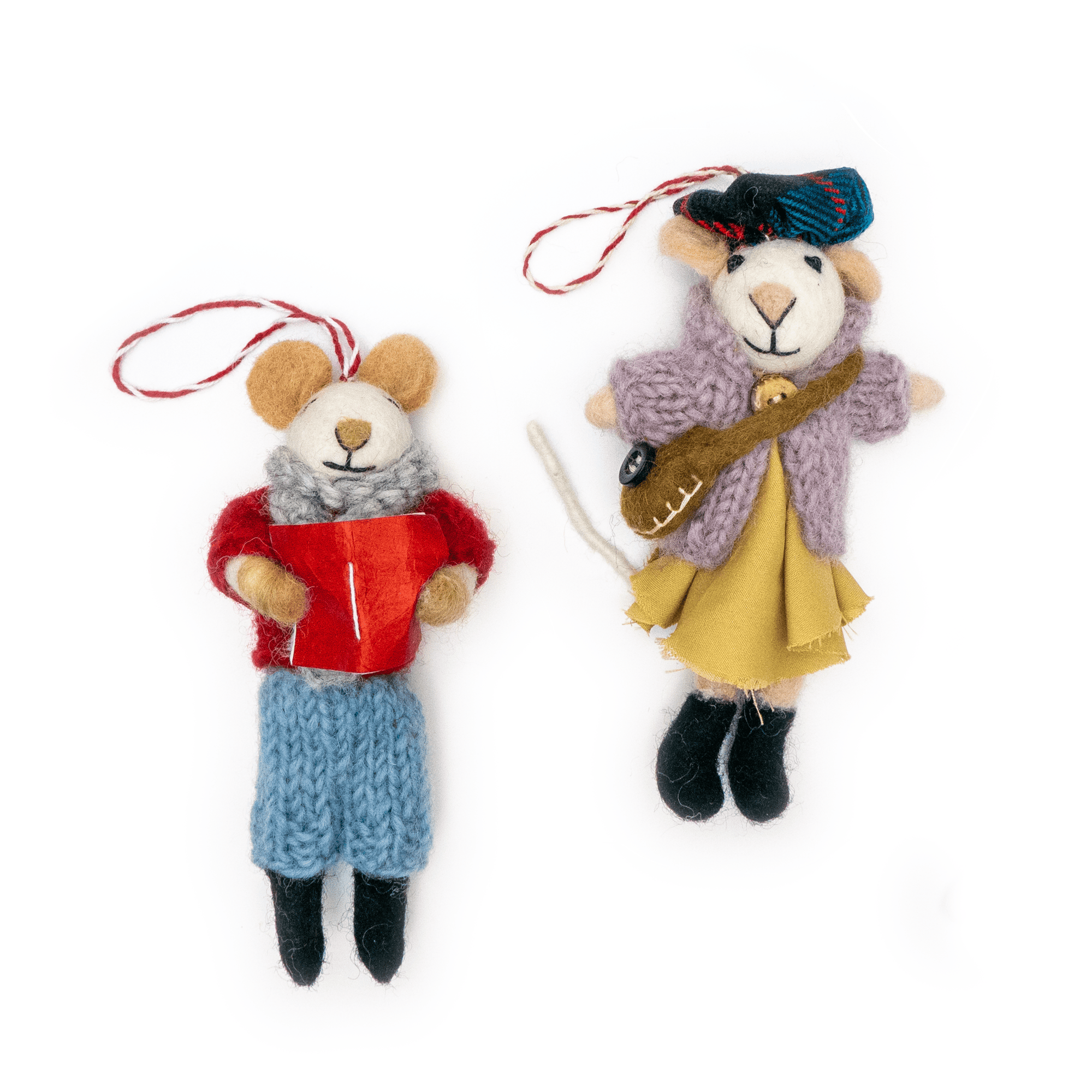 Friendsheep Hanging Animals Ginny and Chris Boho Mouse Eco Ornaments - Set of 2