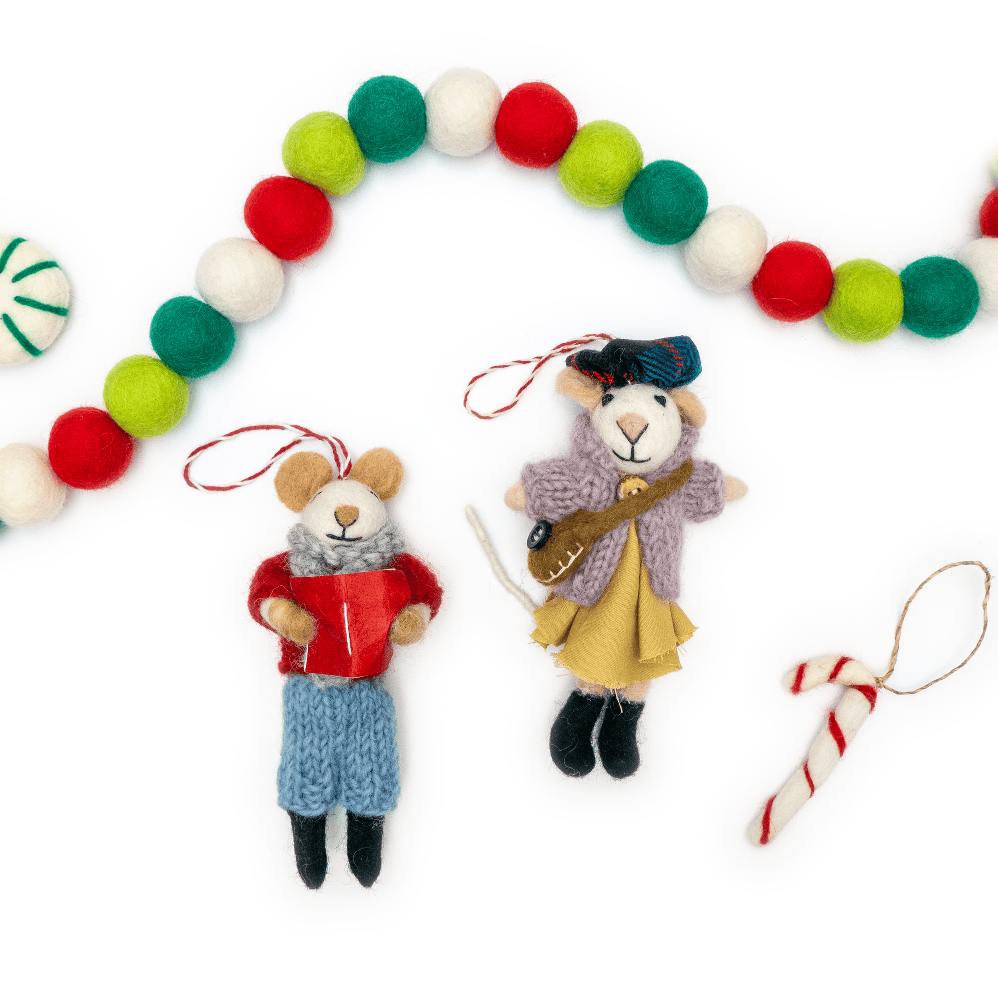 Friendsheep Hanging Animals Ginny and Chris Boho Mouse Eco Ornaments - Set of 2