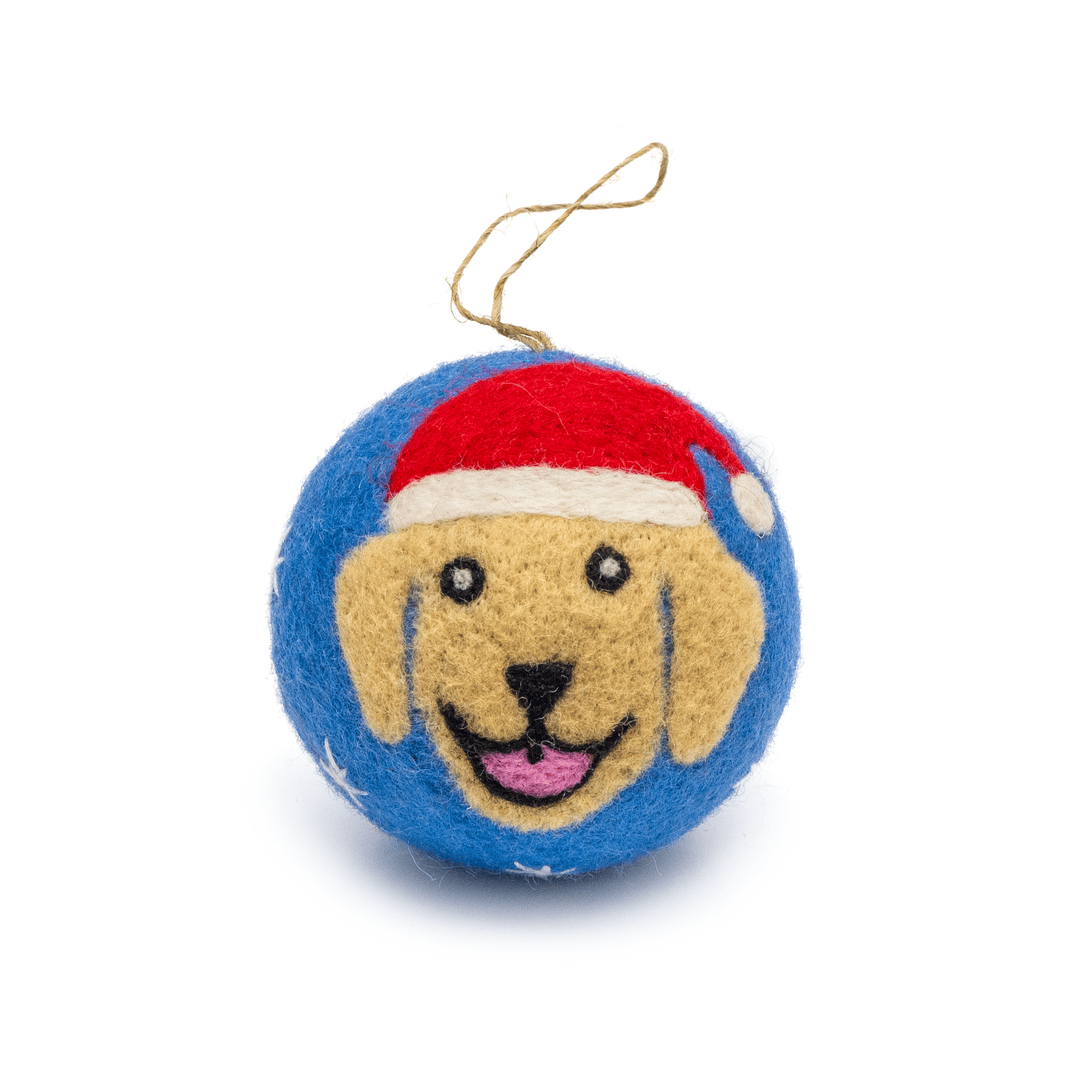 Friendsheep Yellow Blue Jolly Dog Eco Ornament - Limited Santa's Hat Edition