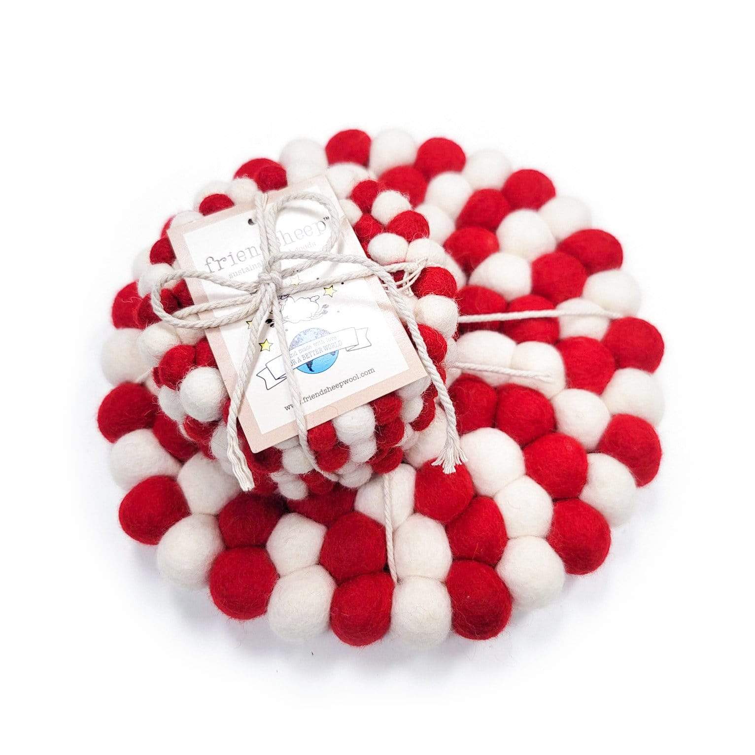 Friendsheep Coaster Set of 5 - 4x Eco Coasters + Eco Trivet Candy Cane Eco Coasters