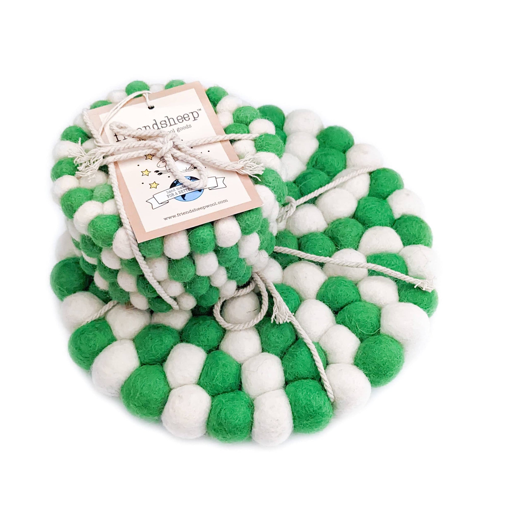 Friendsheep Coaster Set of 5 - 4x Eco Coasters + Eco Trivet Green Peppermint Eco Coasters
