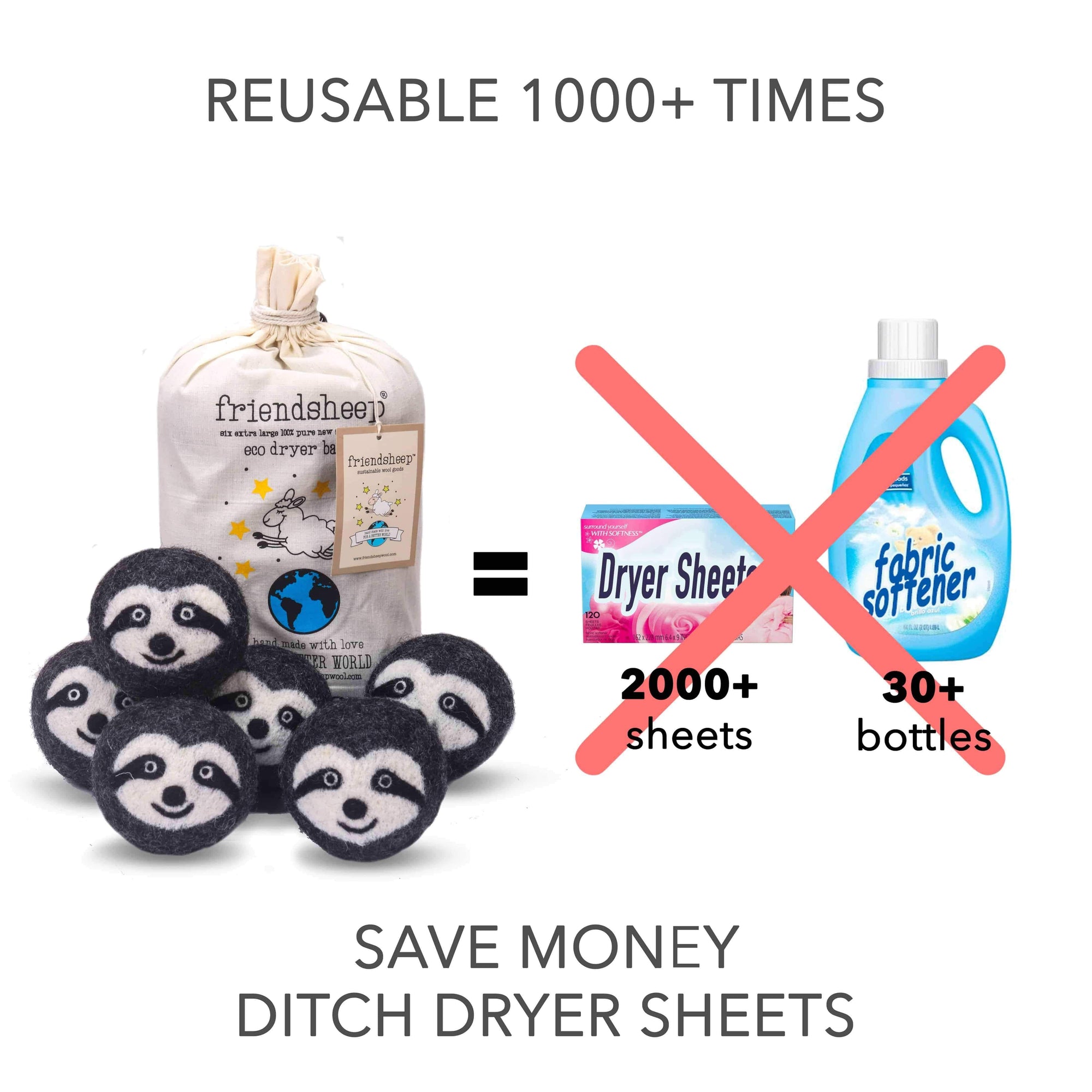 Friendsheep Eco Dryer Balls Sloth Squad Eco Dryer Balls