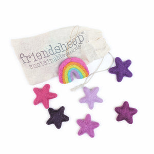 Friendsheep Fabric Freshener 6 stars and 1 rainbow with string Deep Purple - Eco Fresheners