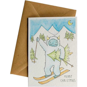 Merry Christmas (Skiing Yeti) - Greeting Card