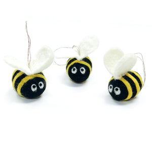 Friendsheep Sustainable Wool Goods Boogie Bumble Bee Eco Ornaments - Set of 3