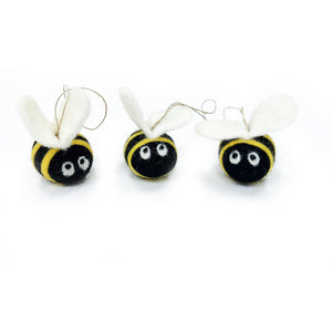 Friendsheep Sustainable Wool Goods Bumble Bee Eco Ornaments - Set of 3