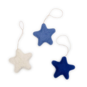 Friendsheep Sustainable Wool Goods Hanging Animals Bright Stars Eco Ornaments - Set of 3 - BLUE