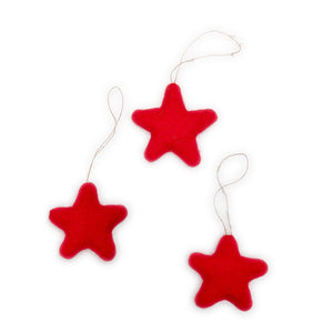 Friendsheep Sustainable Wool Goods Hanging Animals Red Merry Stars Eco Ornaments - Set of 3