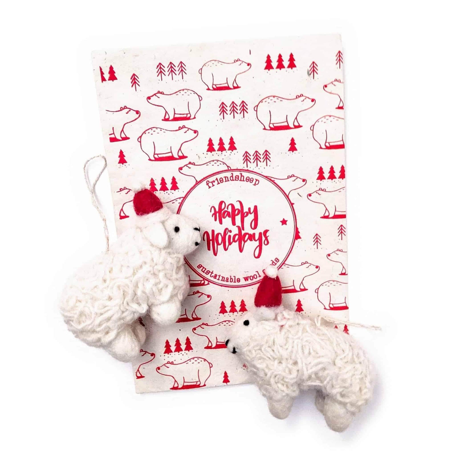Friendsheep Sustainable Wool Goods Hanging Animals Santa's Sheep - Set of 2