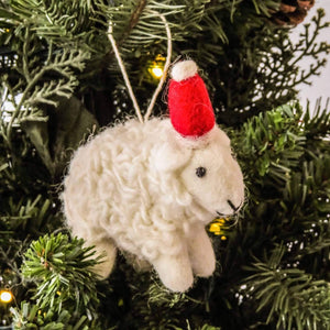 Friendsheep Sustainable Wool Goods Hanging Animals Santa's Sheep - Set of 2