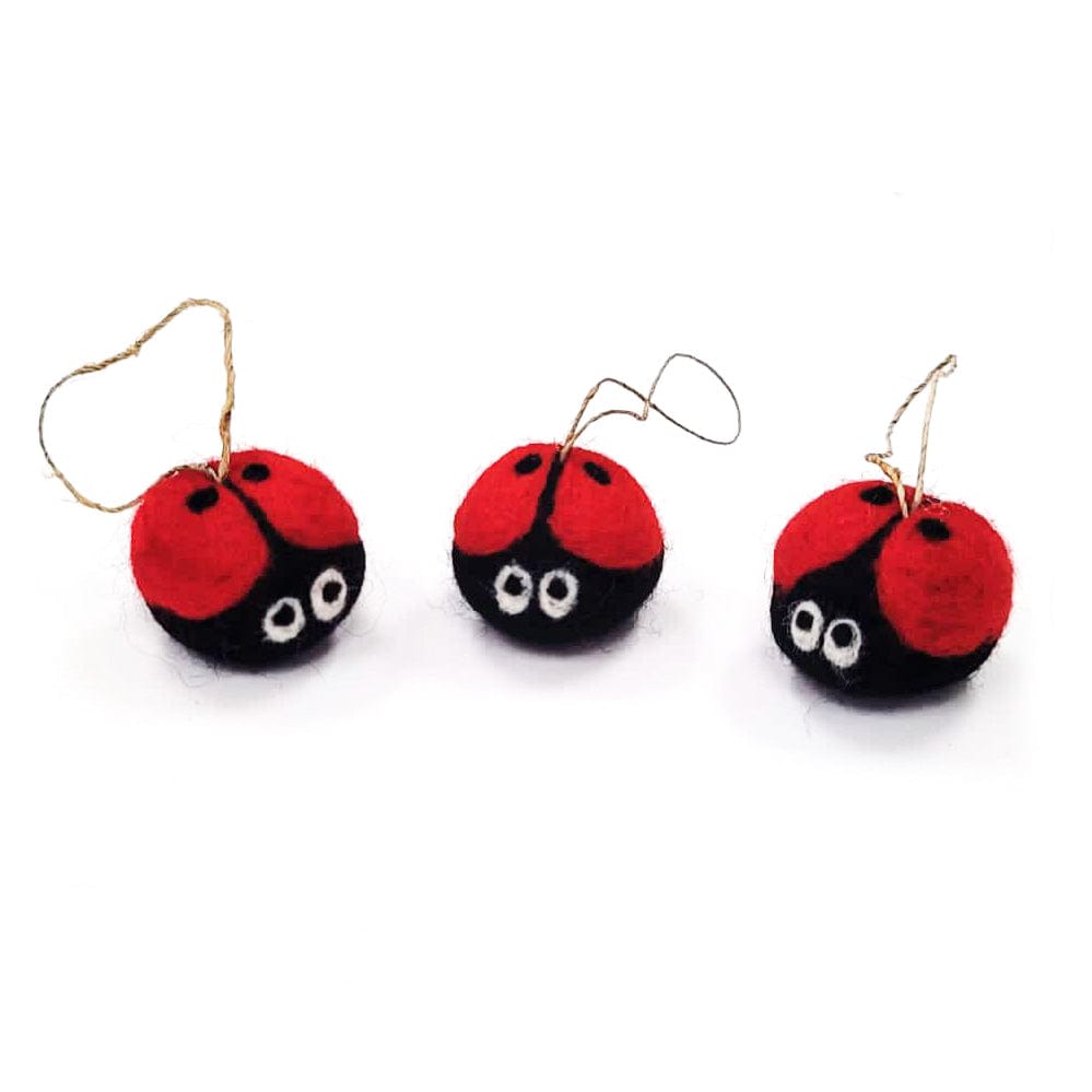 Friendsheep Sustainable Wool Goods Charmed Ladybug Eco Ornaments - Set of 3