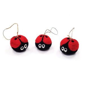 Friendsheep Sustainable Wool Goods Ladybug Eco Ornaments - Set of 3