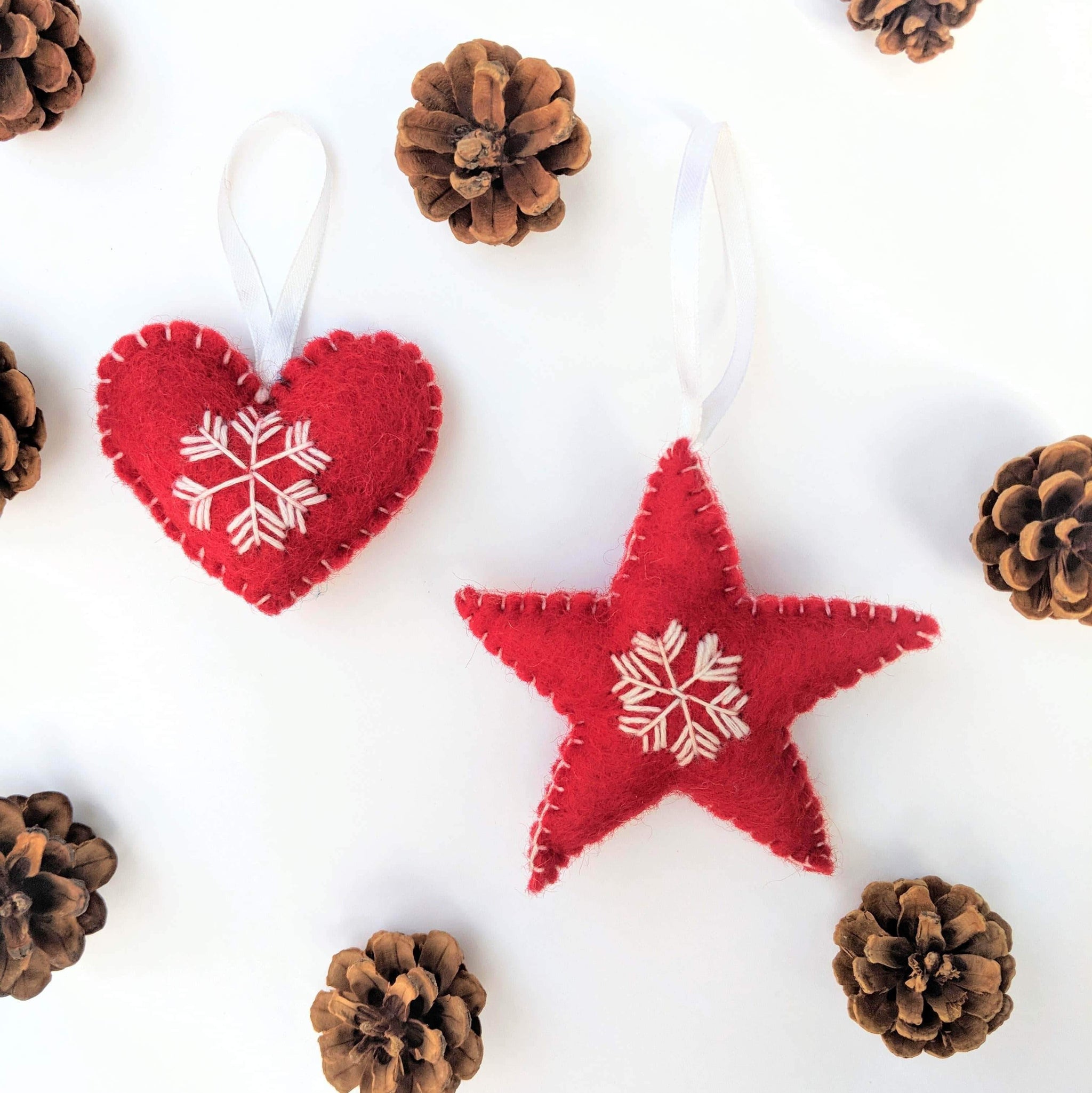 Felt Heart Ornaments (Red)  Set of 3 or 5 – Sheep Farm Felt